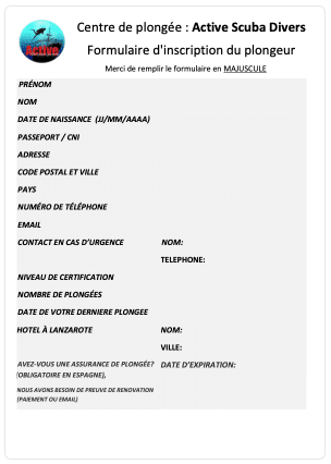 formulaire inscription plongeur